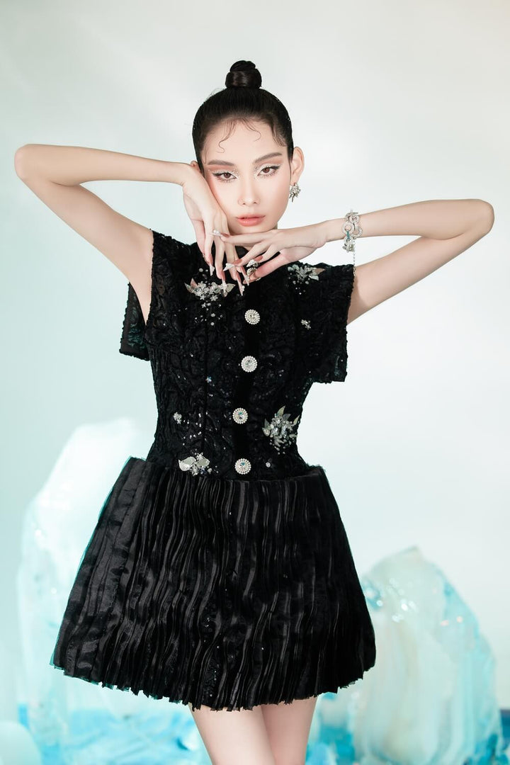 Maris A-line Pegged Shoulder Lace Mini Dress - MEAN BLVD