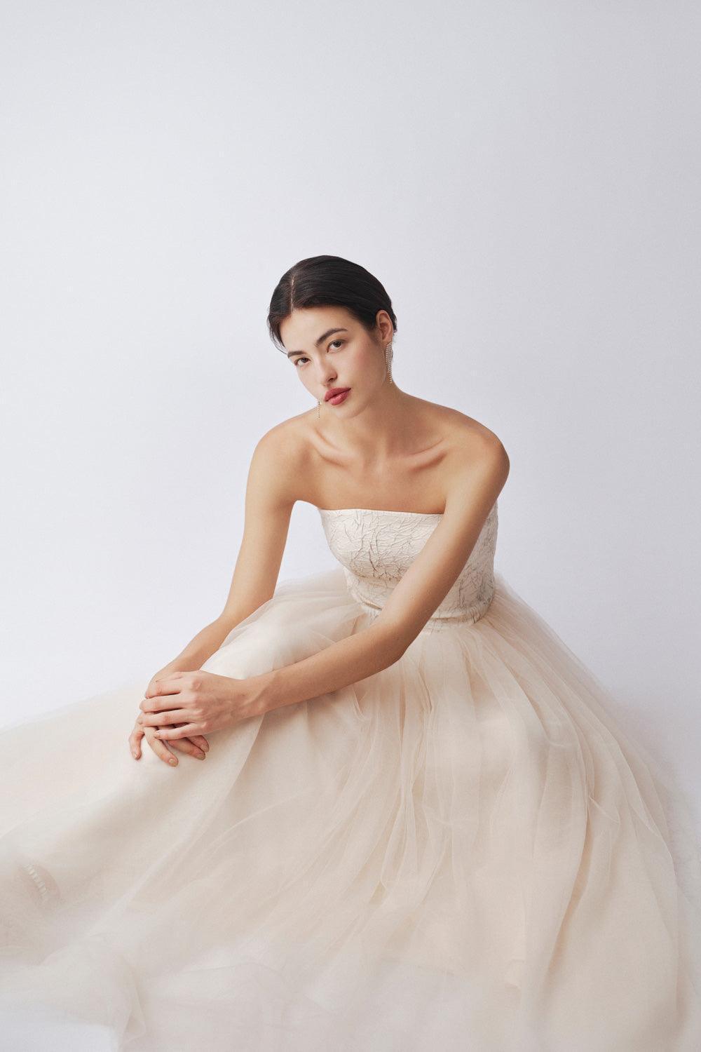 Maris Gathered Straight Across Neck Cotton Mesh Floor Length Dress - MEAN BLVD