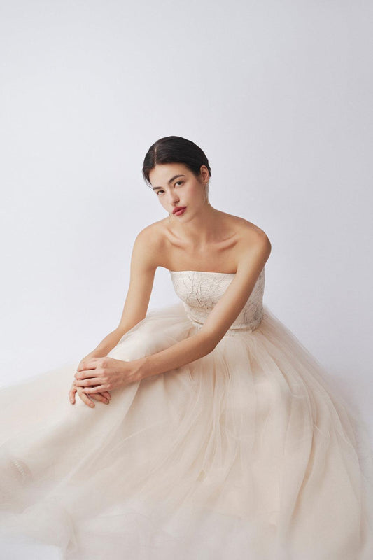 Maris Gathered Straight Across Neck Cotton Mesh Floor Length Dress - MEAN BLVD