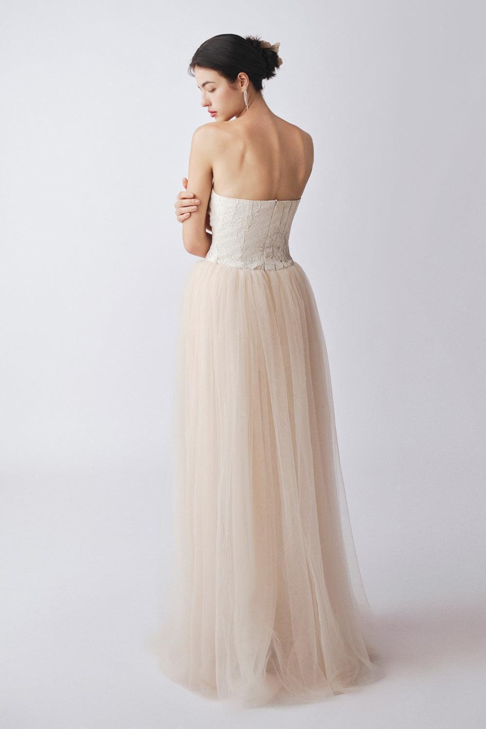 Maris Gathered Straight Across Neck Cotton Mesh Floor Length Dress - MEAN BLVD