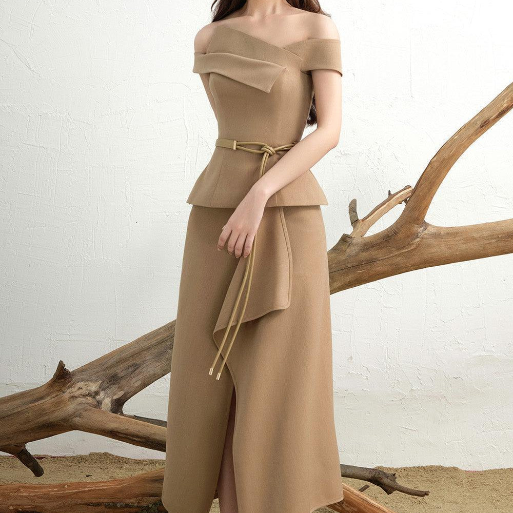 Maris Slit Asymmetric Khaki Ankle Length Skirt - MEAN BLVD