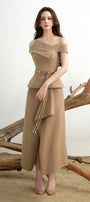 Maris Slit Asymmetric Khaki Ankle Length Skirt - MEAN BLVD