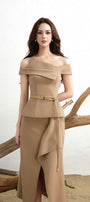 Maris Slit Asymmetric Khaki Ankle Length Skirt - MEAN BLVD