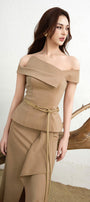 Maris Slit Asymmetric Khaki Ankle Length Skirt - MEAN BLVD