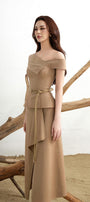 Maris Slit Asymmetric Khaki Ankle Length Skirt - MEAN BLVD