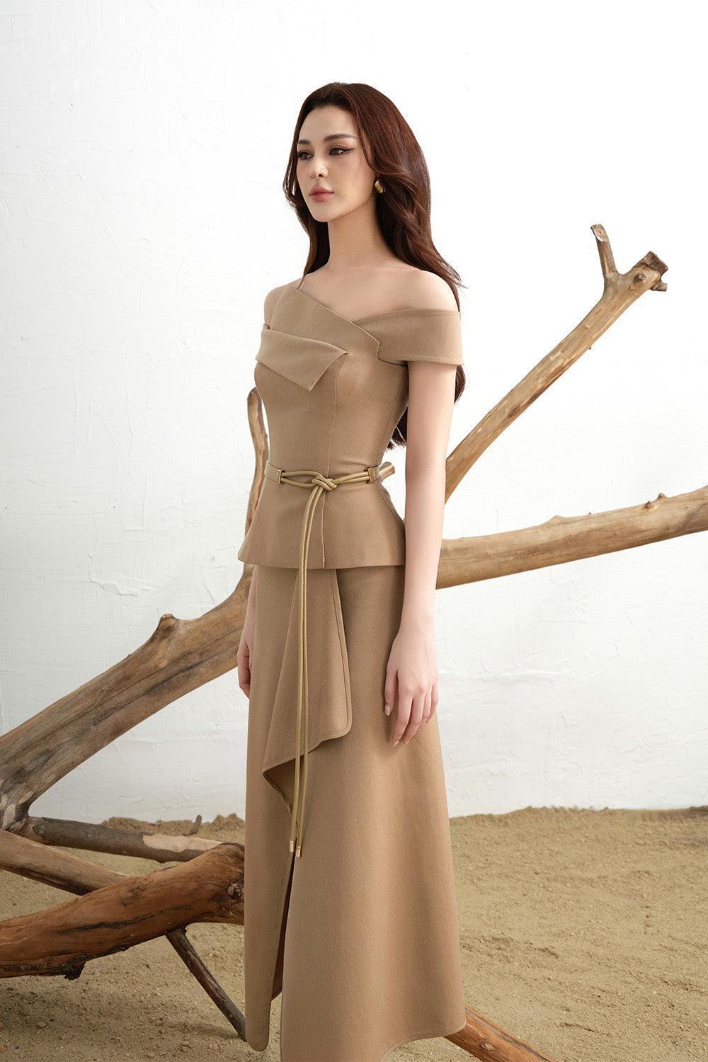Maris Slit Asymmetric Khaki Ankle Length Skirt - MEAN BLVD