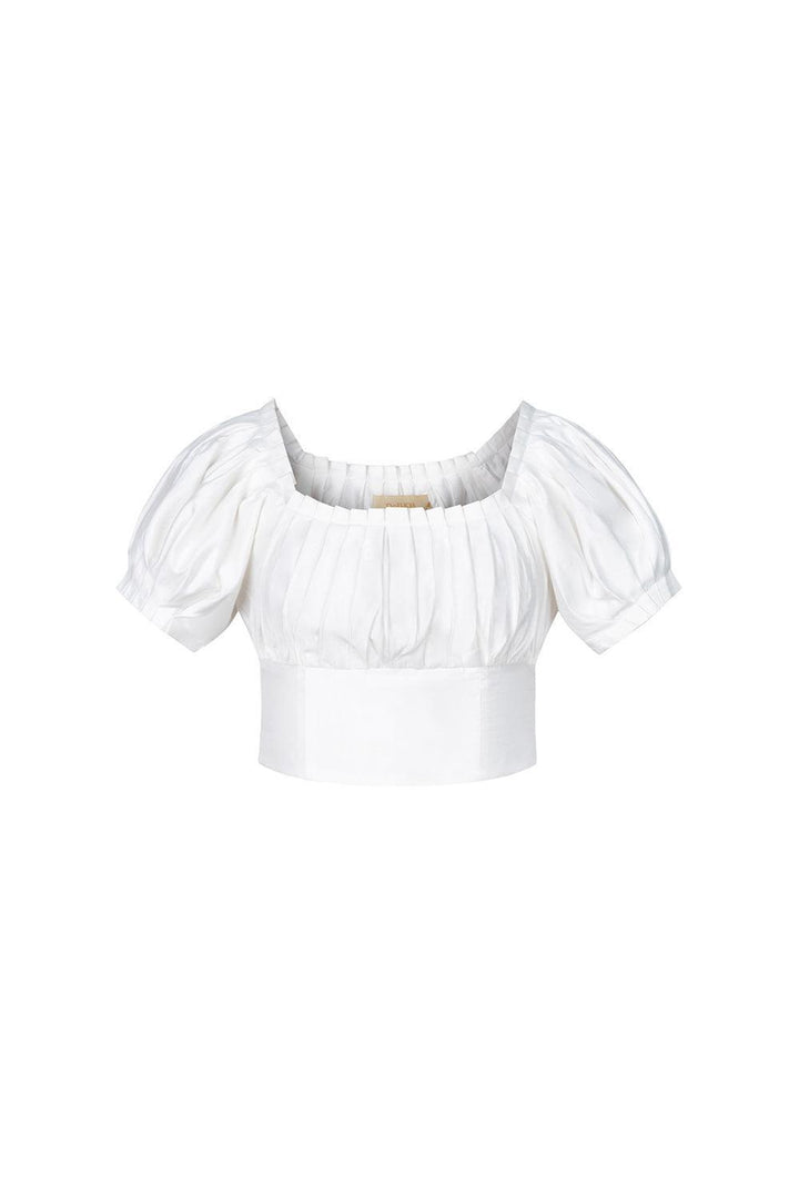 Marjorie Cropped Gathered Silk Organza Crop Top - MEAN BLVD