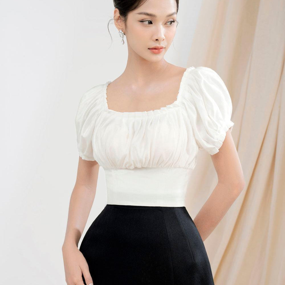 Marjorie Cropped Gathered Silk Organza Crop Top - MEAN BLVD