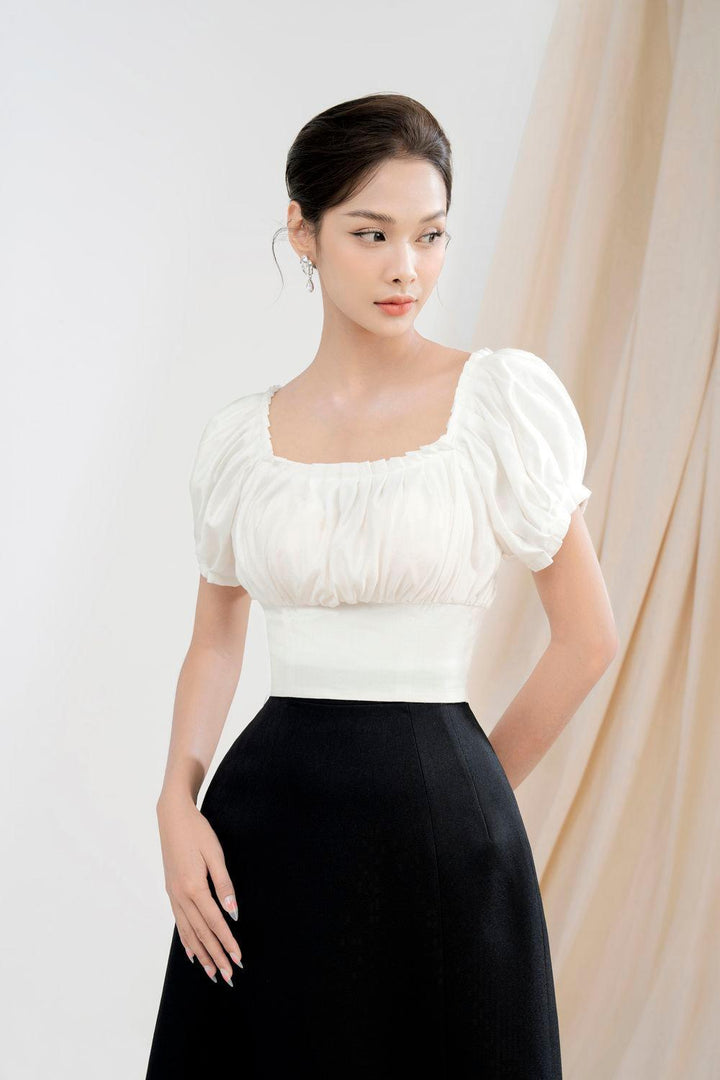 Marjorie Cropped Gathered Silk Organza Crop Top - MEAN BLVD