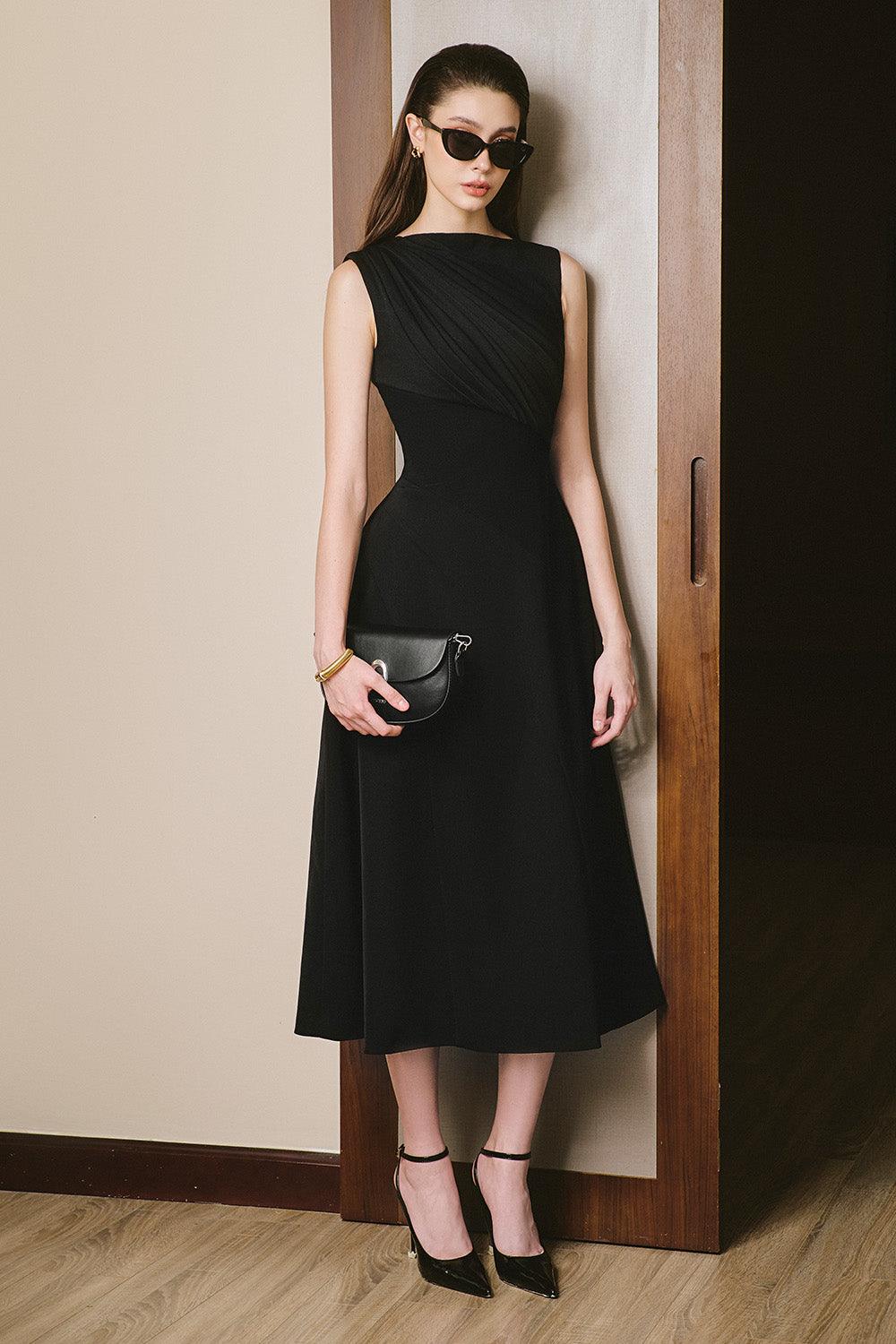 Women's MarMar A-Line Boat Neck Cotton Knitted Midi Dress S/M/L/Customize Black Mean Blvd Black / L Women's MarMar A-Line Boat Neck Cotton Knitted Midi Dress S/M/L/Customize Black Mean Blvd Black / L
