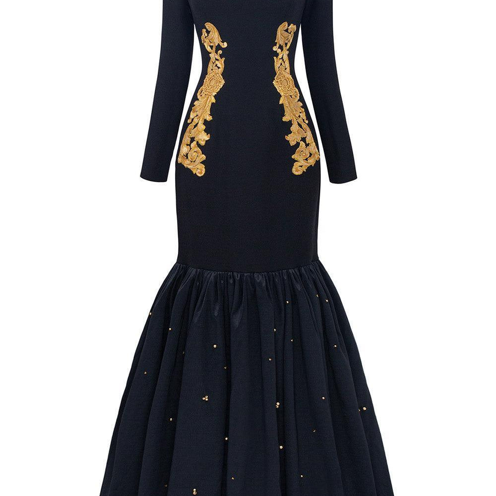 Women's Martha Drop Waist Flared Scuba Floor Length Dress XS/S/M/L/XL/XXL/Customize Black MEAN BLVD Black / XS Women's Martha Drop Waist Flared Scuba Floor Length Dress XS/S/M/L/XL/XXL/Customize Black MEAN BLVD Black / XS