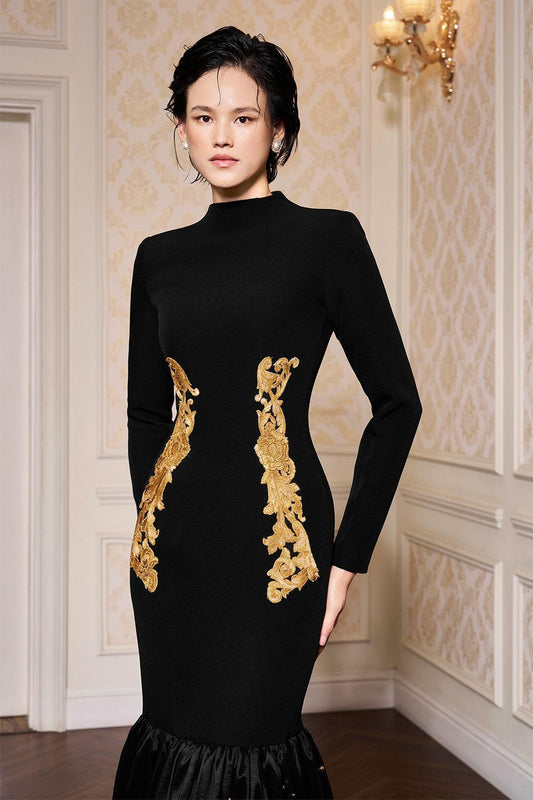 Martha Drop Waist Flared Scuba Floor Length Dress - MEAN BLVD