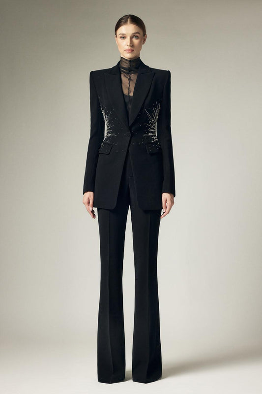 Martine Straight Ribbed Crepe Floor Length Pants - MEAN BLVD