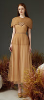 Mason Pleated Cape Sleeved Mesh Sheer Ankle Length Dress - MEAN BLVD