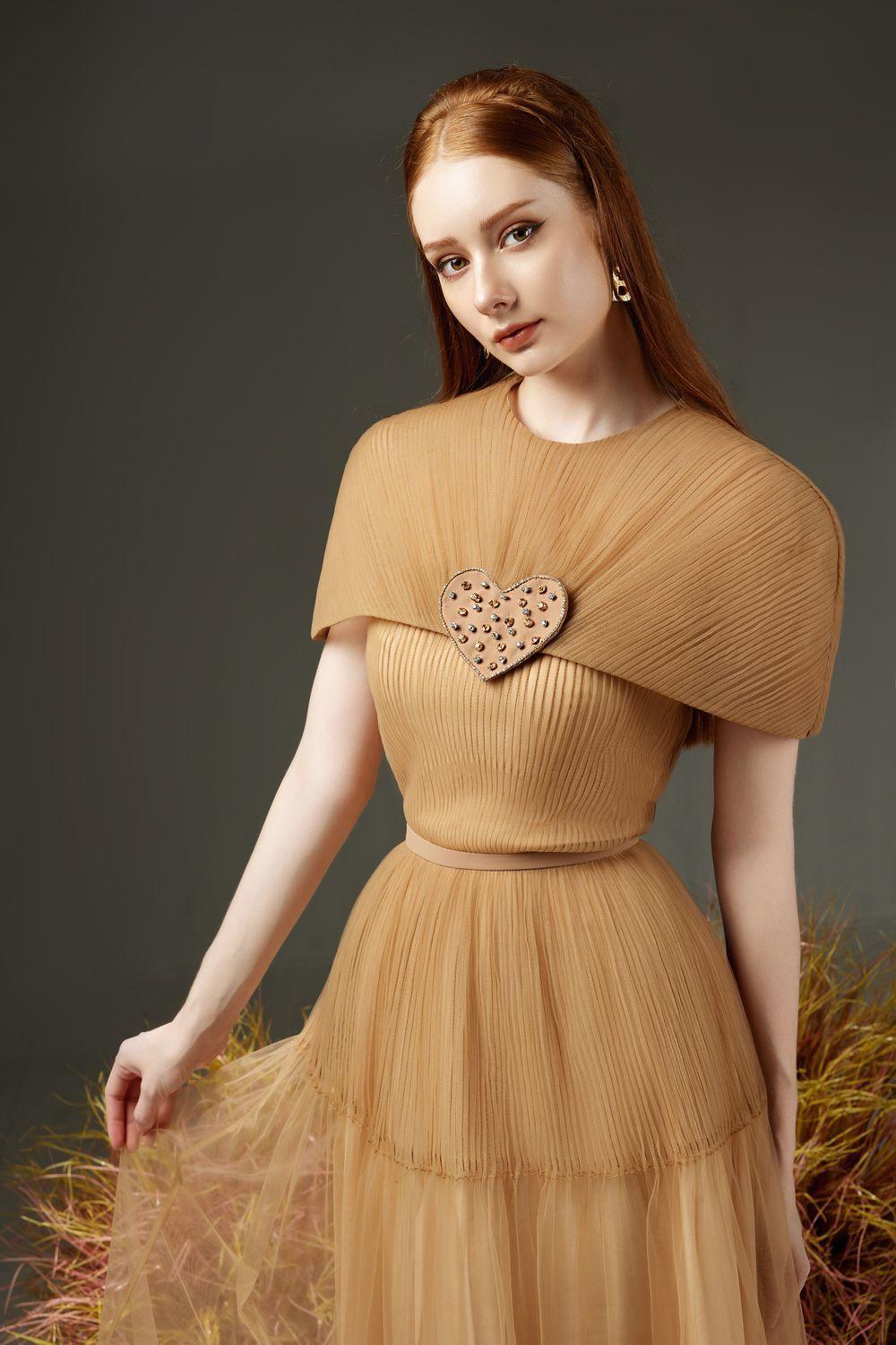 Mason Pleated Cape Sleeved Mesh Sheer Ankle Length Dress - MEAN BLVD