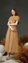 Mason Pleated Cape Sleeved Mesh Sheer Ankle Length Dress - MEAN BLVD