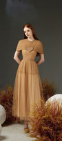 Mason Pleated Cape Sleeved Mesh Sheer Ankle Length Dress - MEAN BLVD