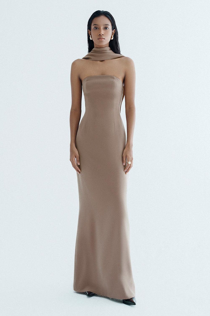 Matania Strapless Straight Across Neck Crepe Maxi Dress - MEAN BLVD