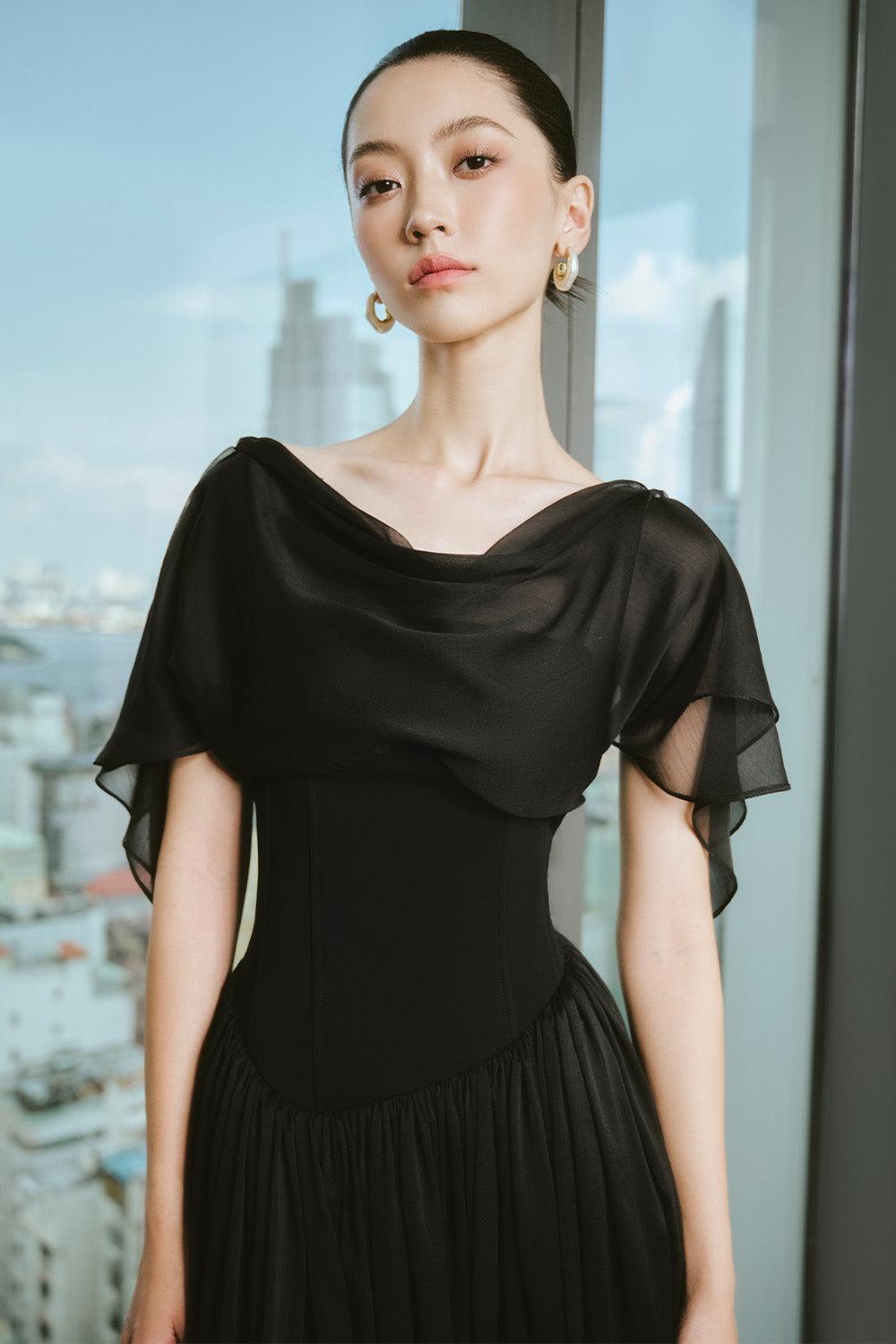 Women's Mavolo Gathered Cowl Neck Modal Midi Dress S/M/L/Customize Black MEAN BLVD Black / Customize Women's Mavolo Gathered Cowl Neck Modal Midi Dress S/M/L/Customize Black MEAN BLVD Black / Customize
