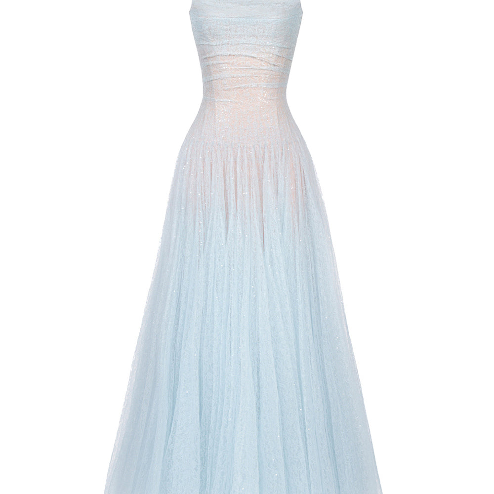 Draped Lace Maxi Dress