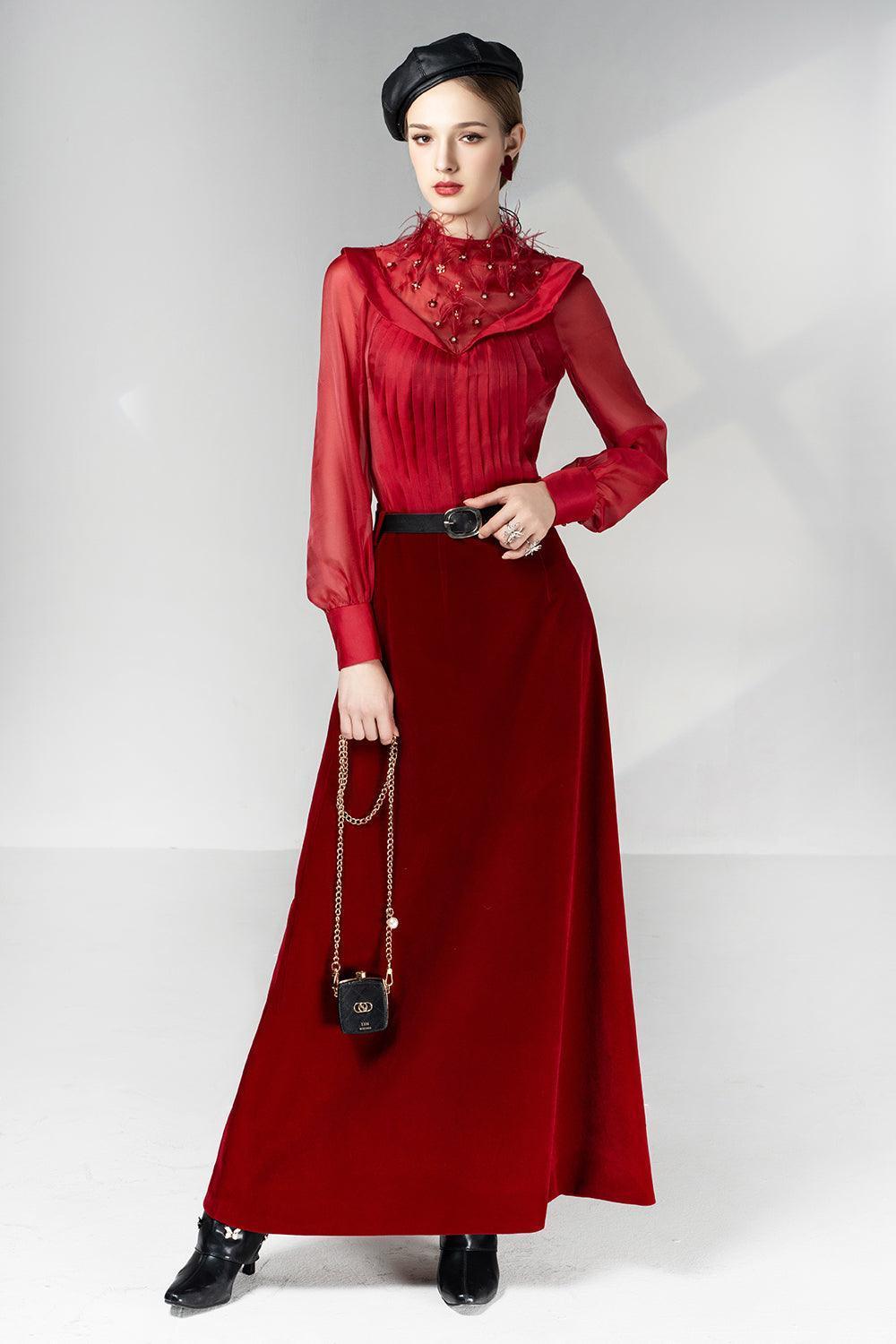 Megan A-line Bishop Sleeved Velvet Ankle Length Set - MEAN BLVD