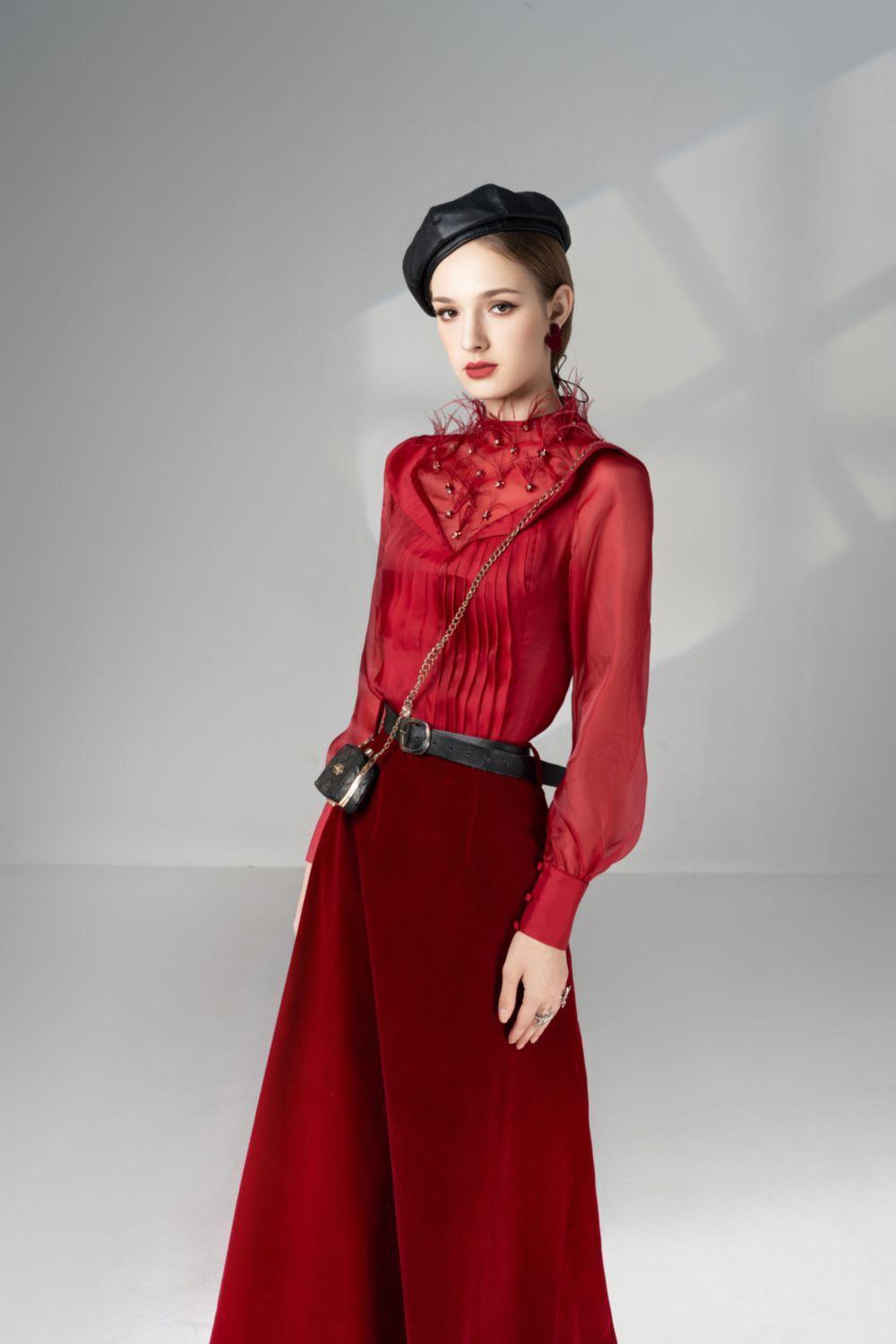 Megan A-line Bishop Sleeved Velvet Ankle Length Set - MEAN BLVD