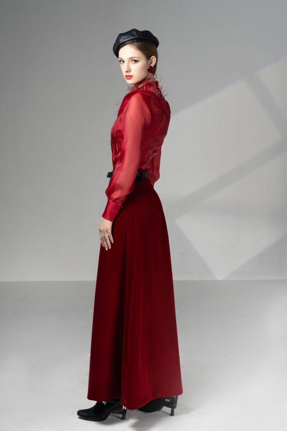 Megan A-line Bishop Sleeved Velvet Ankle Length Set - MEAN BLVD