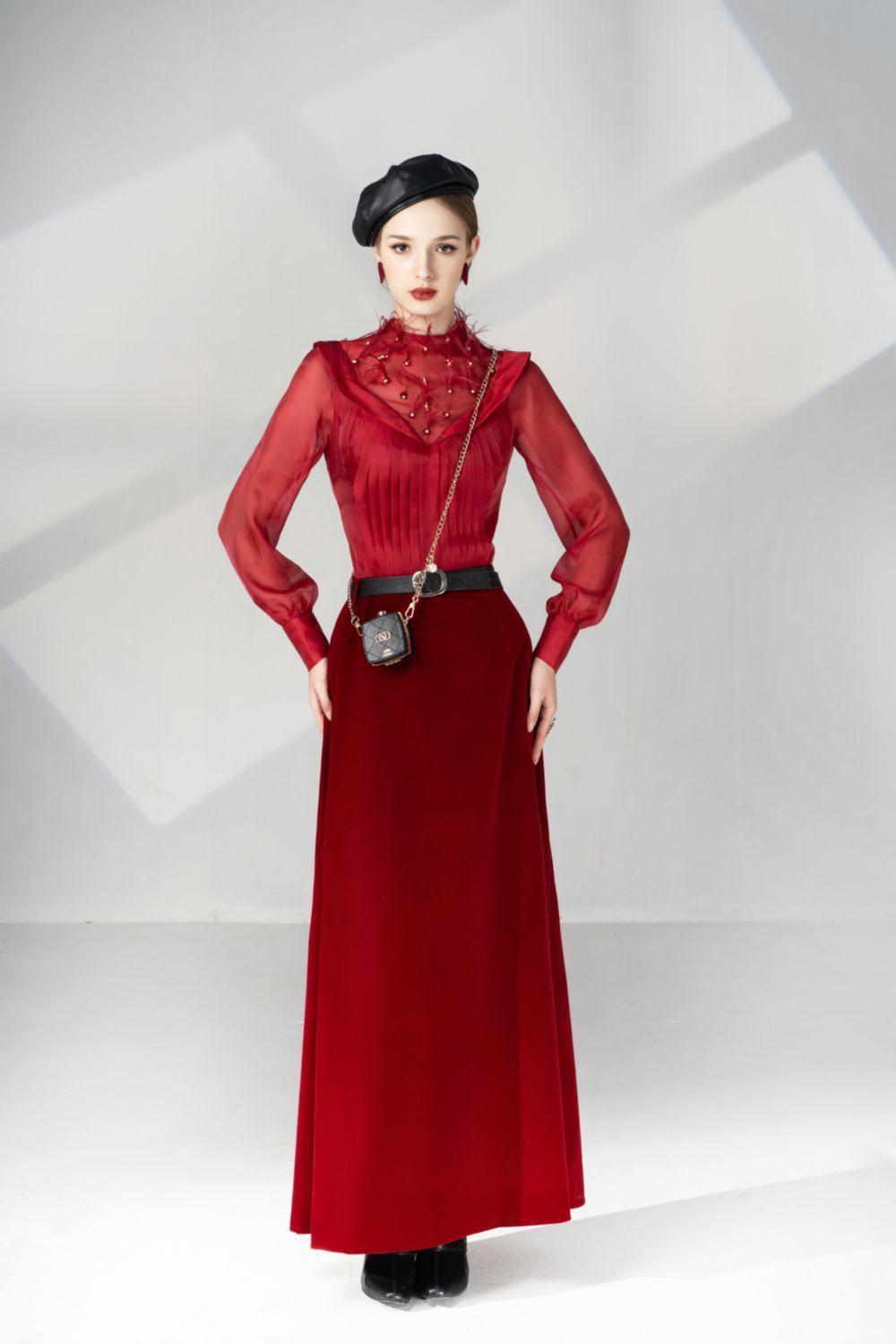Megan A-line Bishop Sleeved Velvet Ankle Length Set - MEAN BLVD
