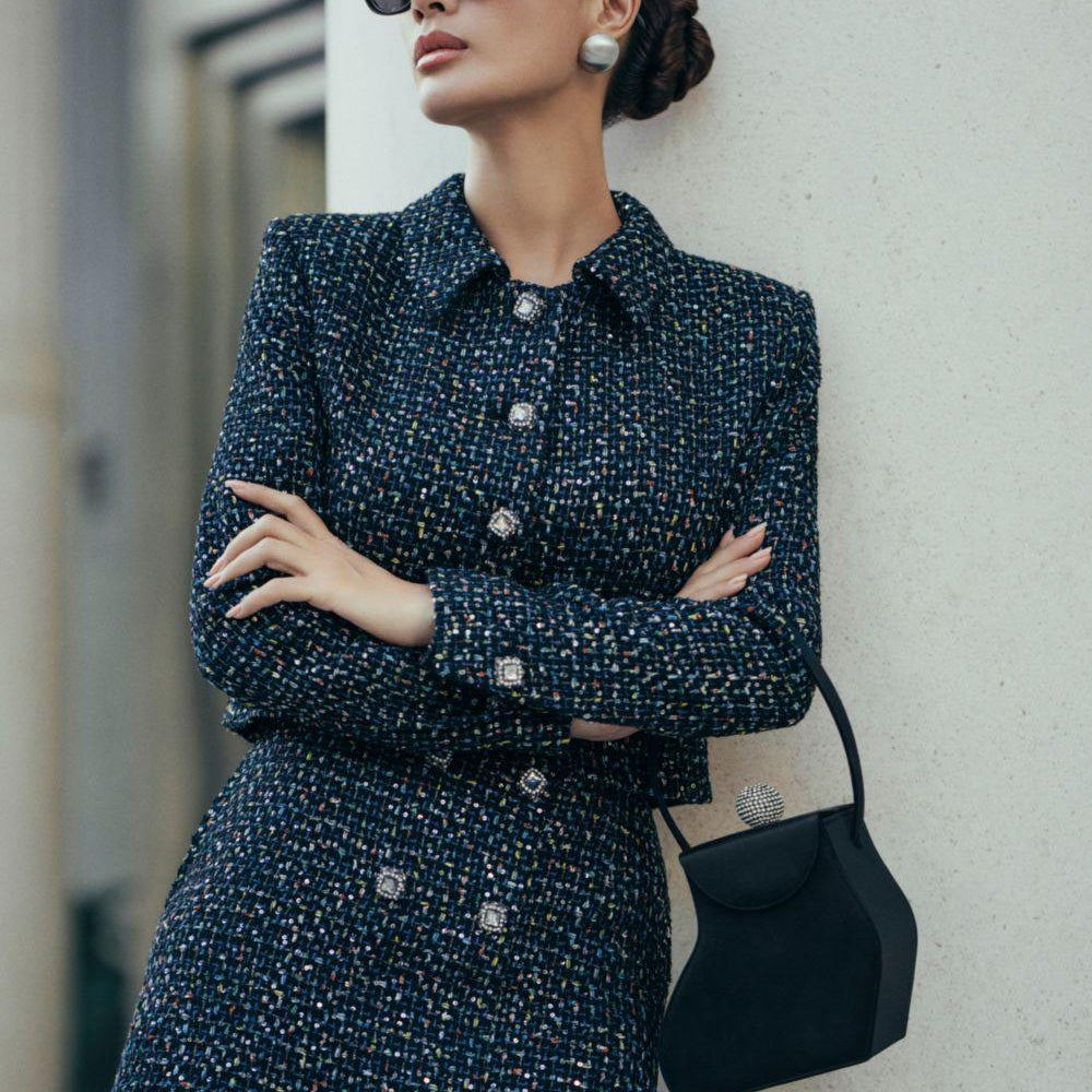 Megan A-line Button Tweed Mini Skirt - MEAN BLVD