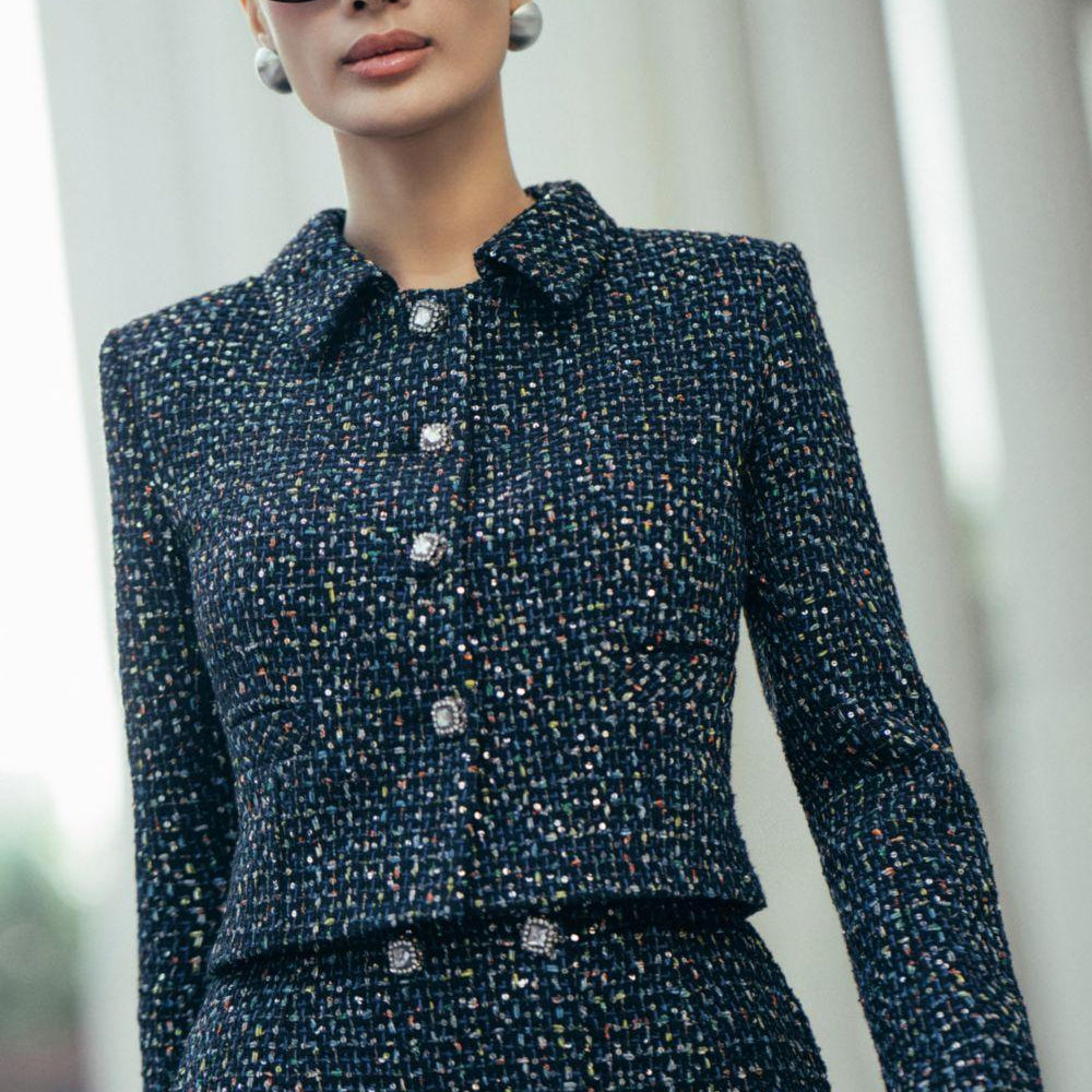 Megan Cropped Collared Neck Tweed Jacket - MEAN BLVD