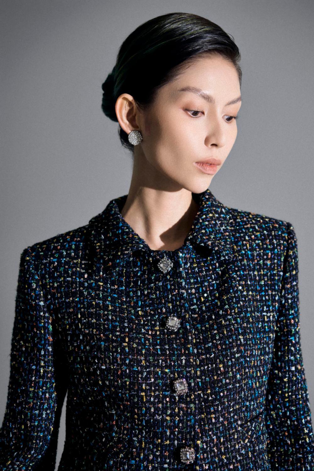 Megan Cropped Collared Neck Tweed Jacket - MEAN BLVD