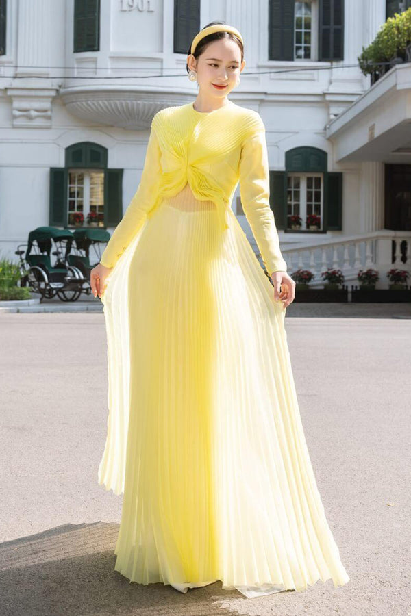 Melanie Fitted Pleated Organza Long Length Ao Dai