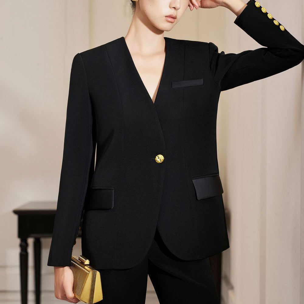 Melany Structured Lapelless Gabardine Blazer - MEAN BLVD
