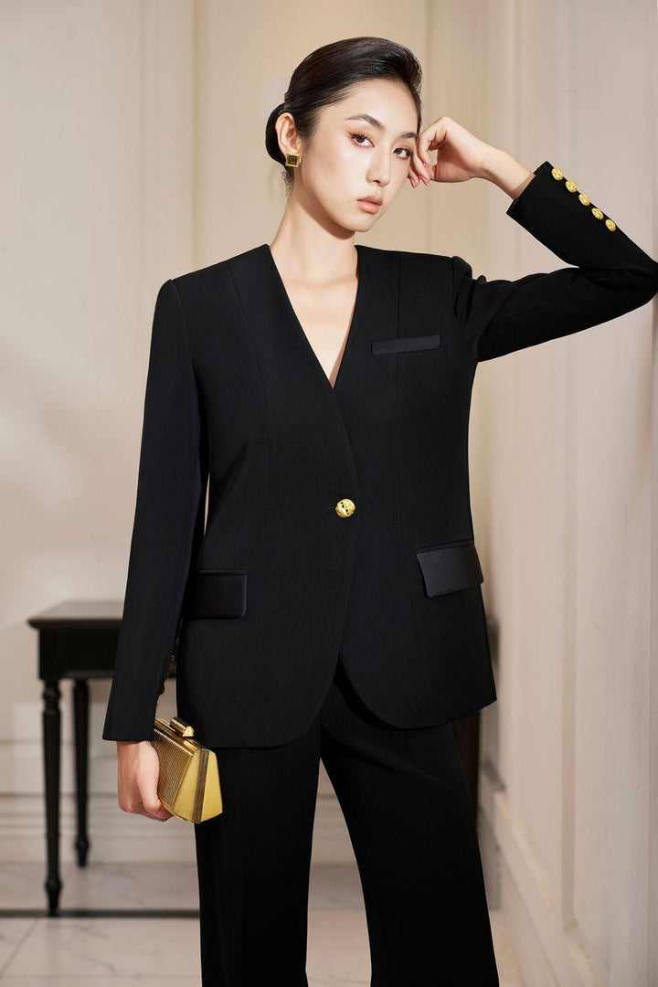 Melany Structured Lapelless Gabardine Blazer - MEAN BLVD