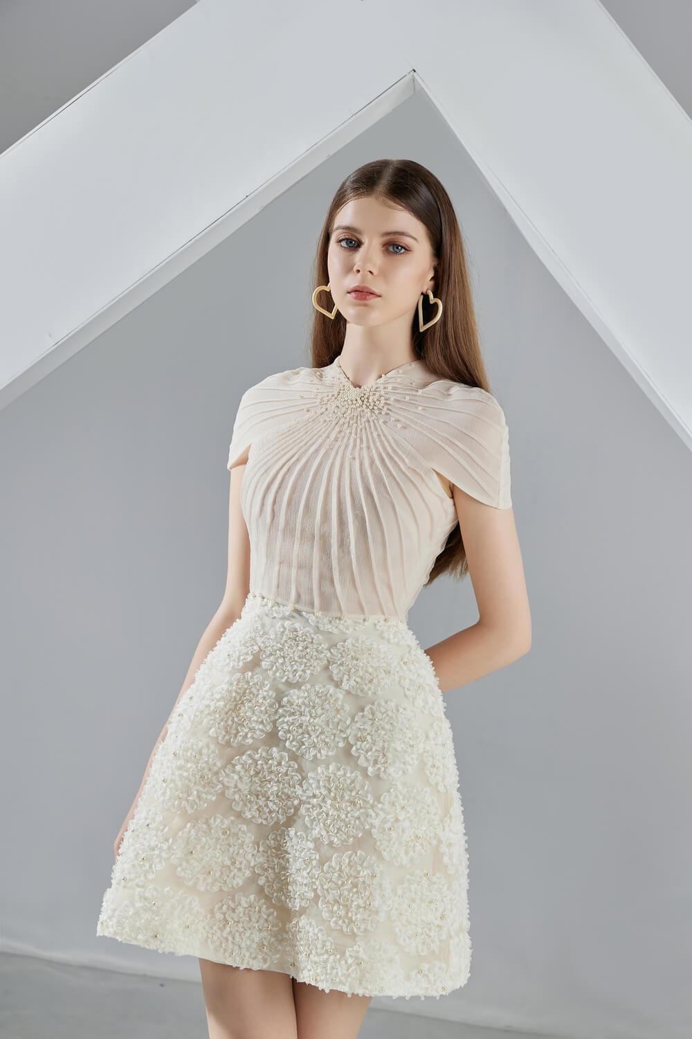 organza mini dress Women's Melina A-line Short Sleeved S/M/L/XL Beige MEAN BLVD No Stretch Closure 🎮 Fashion Battle 🕹️ luau Color:Artichoke