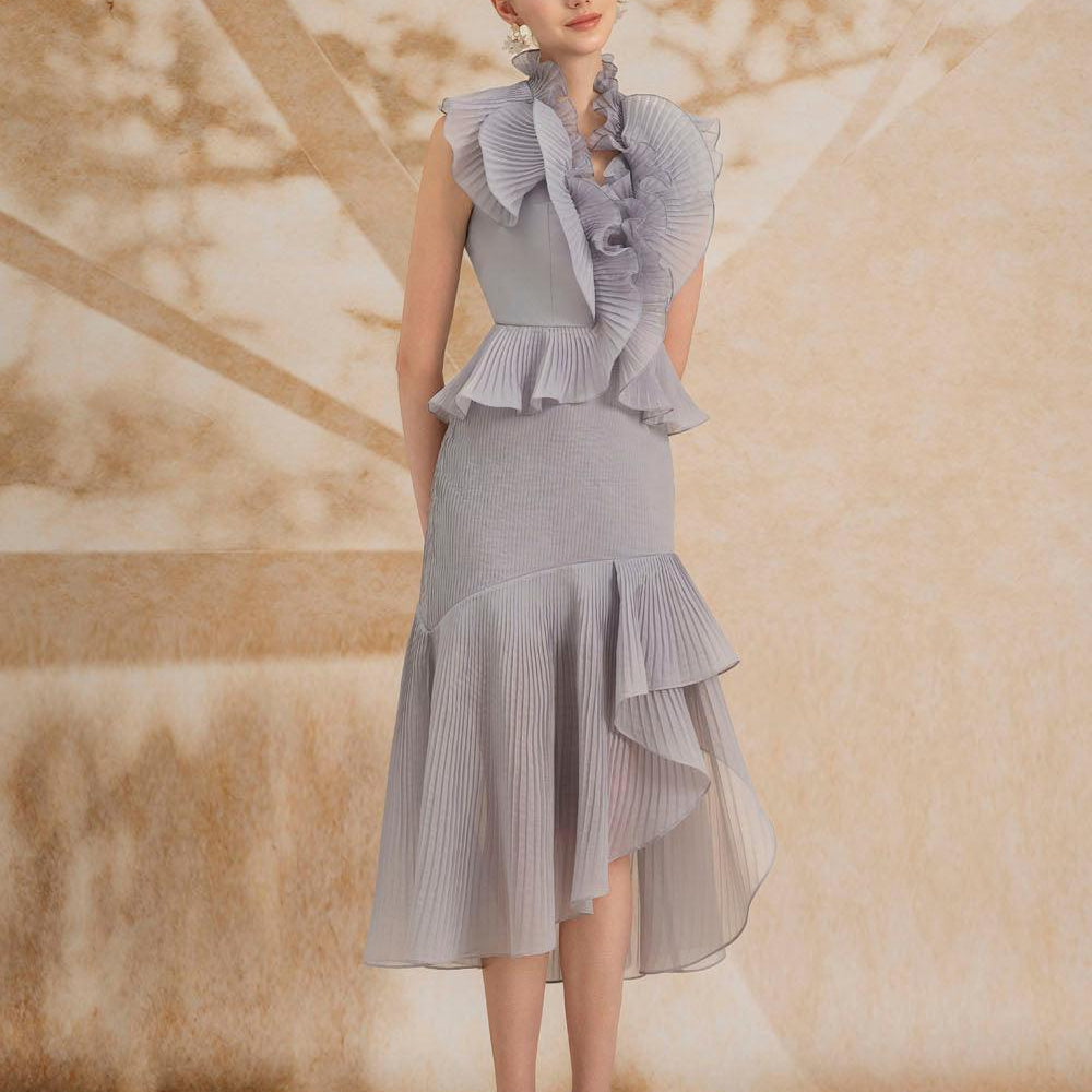 Melina Asymmetric Ruffled Organza Midi Set - MEAN BLVD