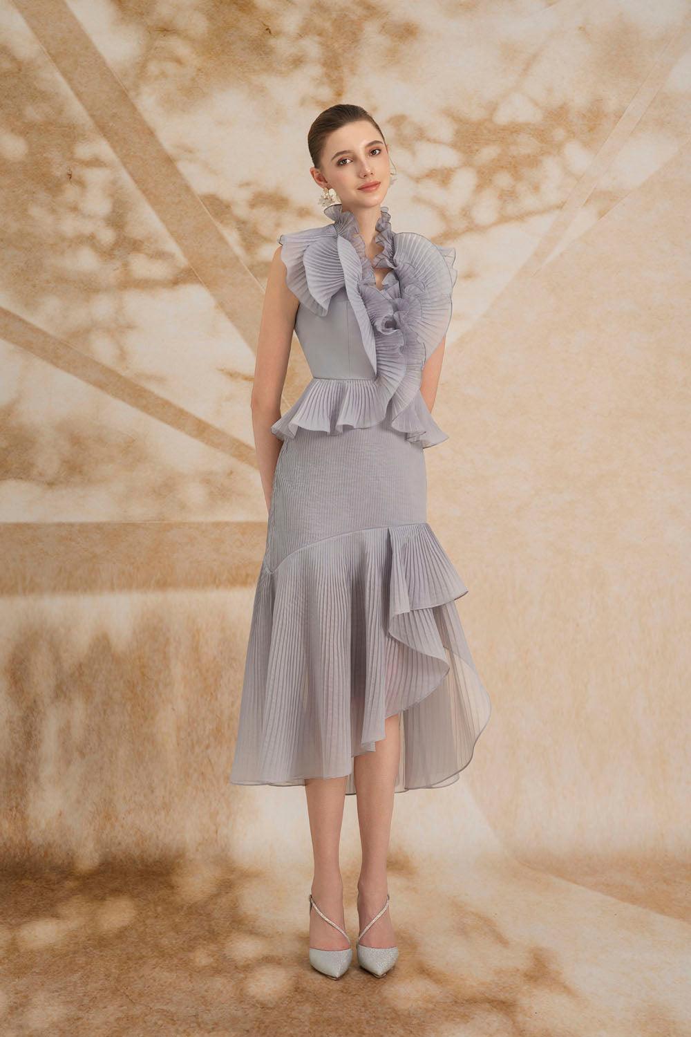 Melina Asymmetric Ruffled Organza Midi Set - MEAN BLVD