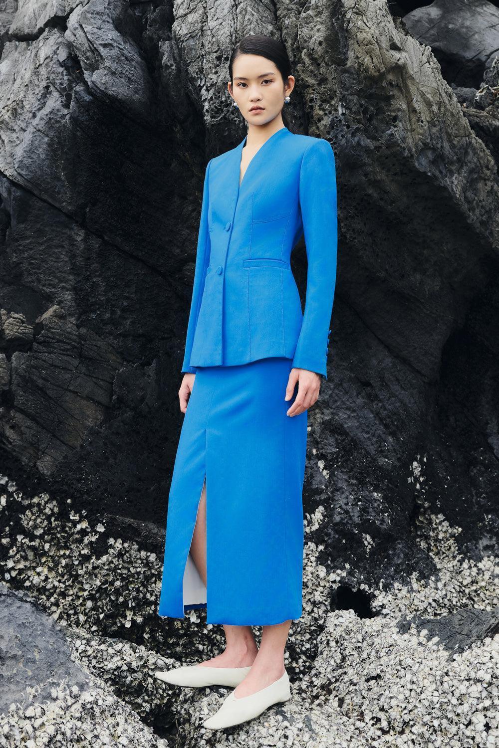 Melinda Straight Front Slit Crepe Ankle Length Skirt - MEAN BLVD