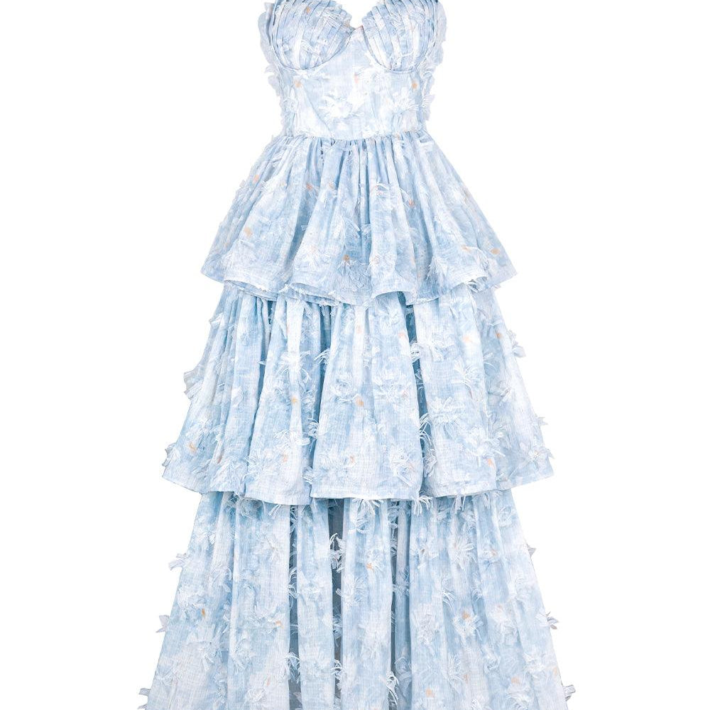 Melody Layered Semi-Heart Neck Silk Blend Long Length Dress - MEAN BLVD