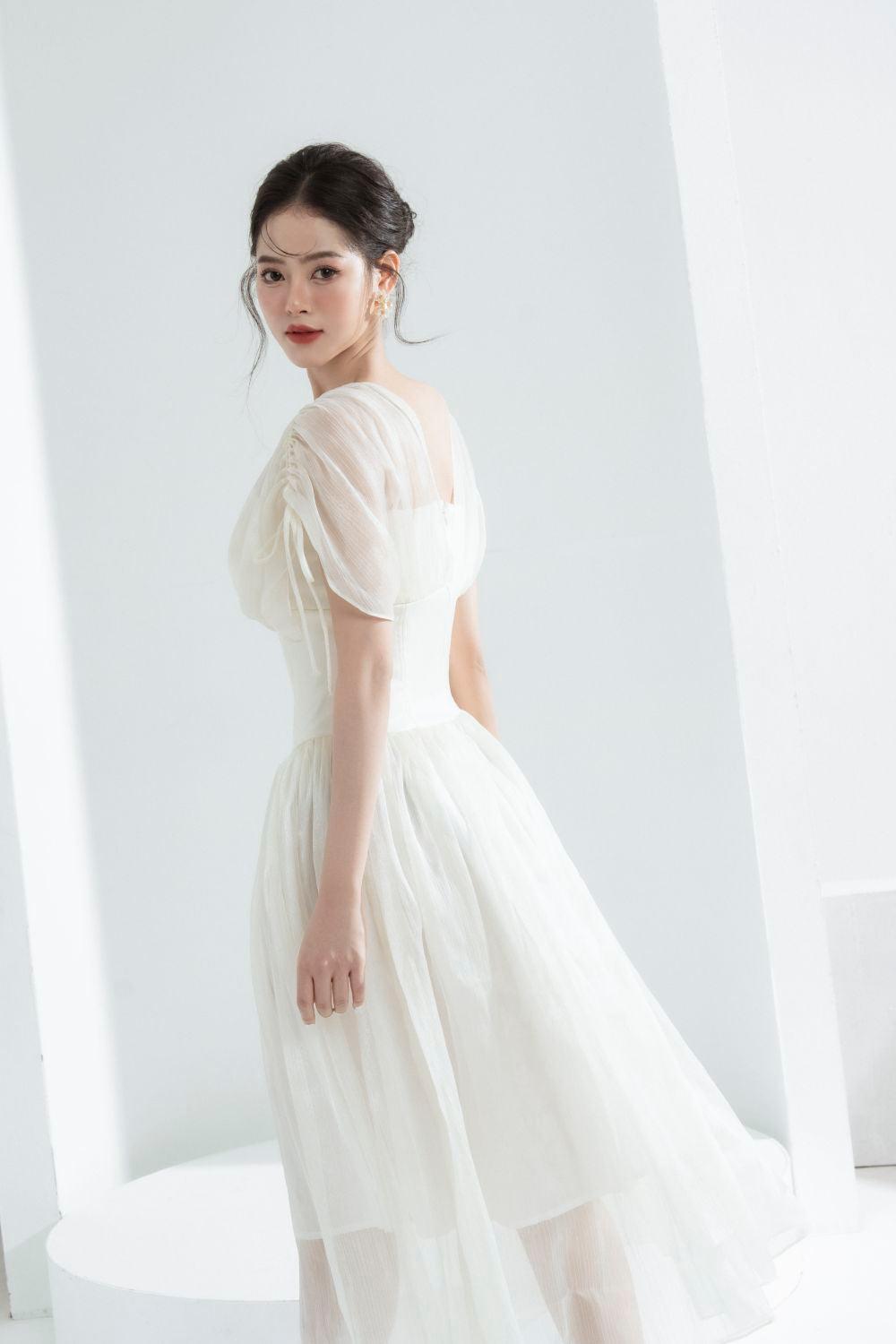 Melya A-line Corset Waist Chiffon Midi Dress - MEAN BLVD