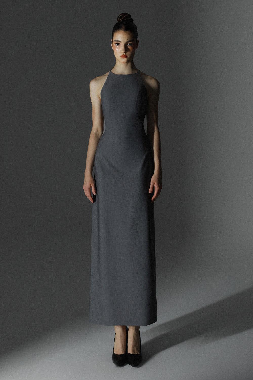 Memoir Sheath Back Slit Wool Cotton Ankle Length Dress - MEAN BLVD