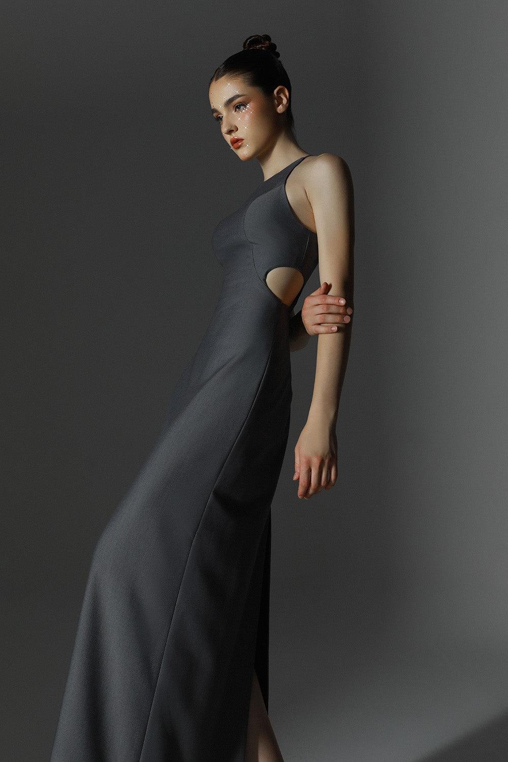 Memoir Sheath Back Slit Wool Cotton Ankle Length Dress - MEAN BLVD