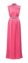 Mendoza Pleated High Neck Poly Silk Floor Length Dress - MEAN BLVD
