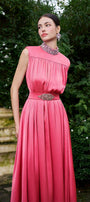 Mendoza Pleated High Neck Poly Silk Floor Length Dress - MEAN BLVD