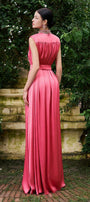 Mendoza Pleated High Neck Poly Silk Floor Length Dress - MEAN BLVD
