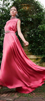 Mendoza Pleated High Neck Poly Silk Floor Length Dress - MEAN BLVD