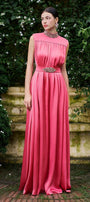 Mendoza Pleated High Neck Poly Silk Floor Length Dress - MEAN BLVD