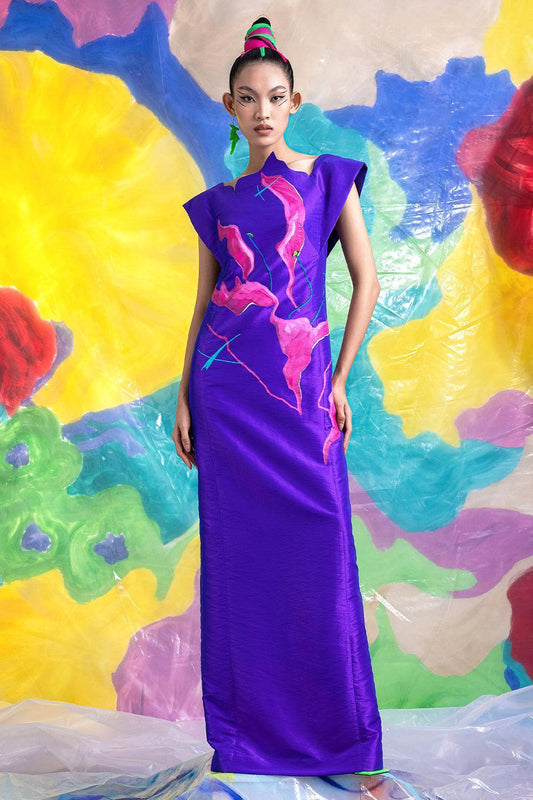 Merida Straight Cap Sleeved Taffeta Floor Length Dress - MEAN BLVD