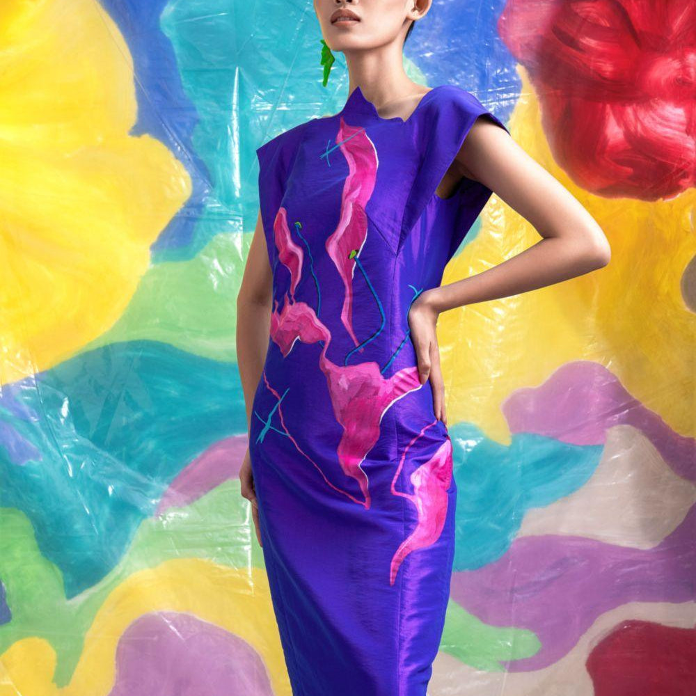 Merida Straight Cap Sleeved Taffeta Floor Length Dress - MEAN BLVD
