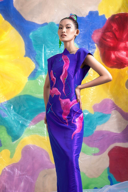 Merida Straight Cap Sleeved Taffeta Floor Length Dress - MEAN BLVD